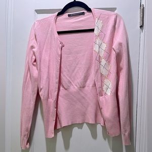 Michelle Nicole pink preppy sweater with argyle design